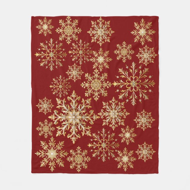 Christams Gold and Red Snowflake  Fleece Blanket (Front)