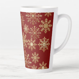 Christams Gold and Red Snowflake Latte Mug