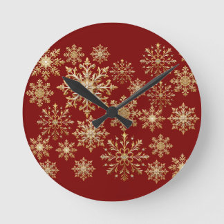 Christams Gold and Red Snowflake  Round Clock