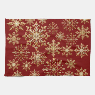 Christams Gold and Red Snowflake  Tea Towel
