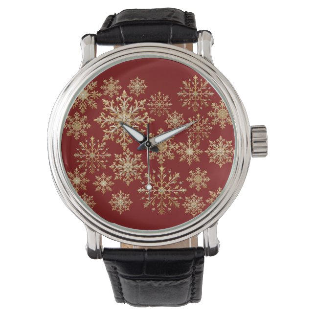 Christams Gold and Red Snowflake  Watch (Front)