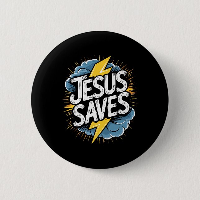 Christan Jesus Saves Premium  6 Cm Round Badge (Front)