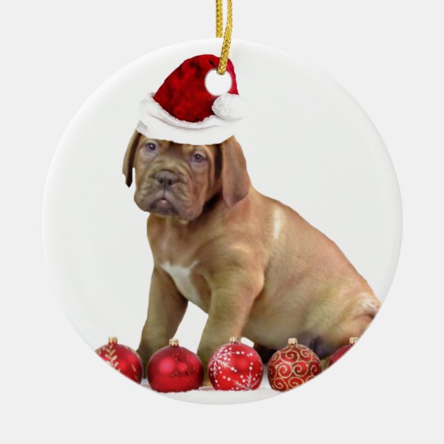 Christas Dogue de Bordeaux puppy Ceramic Tree Decoration (Front)