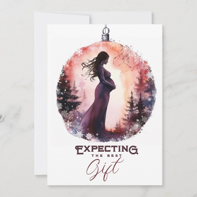 Christas Ornament Watercolor Holiday Pregnancy  Announcement (Front)