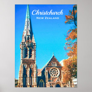 Christchurch Cathedral New Zealand travel Poster