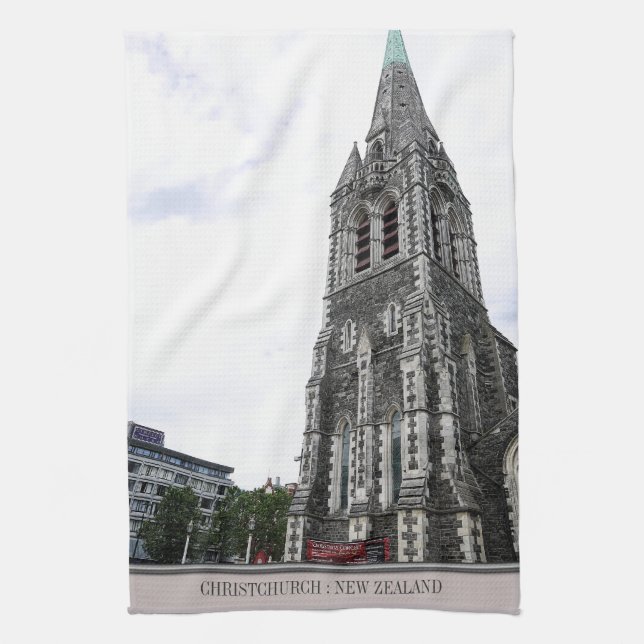 Christchurch Church New Zealand Tea Towel (Vertical)