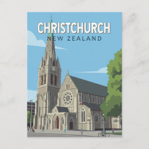 Christchurch New Zealand Illustration Travel Art Postcard