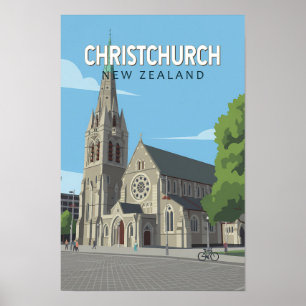 Christchurch New Zealand Illustration Travel Art Poster