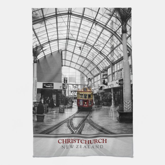 Christchurch New Zealand Tram Tea Towel (Vertical)