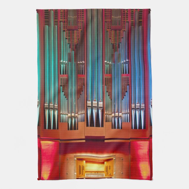 Christchurch Town Hall organ tea towel (Vertical)