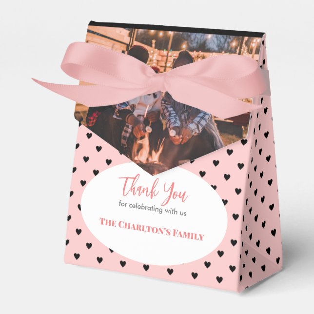 Christening 1 Section Photo Salmon Pink Hearts Favour Box (Front Side)