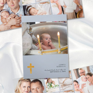 Christening 7 Photo Pink Thank You Blue Tri-Fold Card