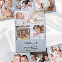 Christening 8 Photo Thank You Keepsake Blue