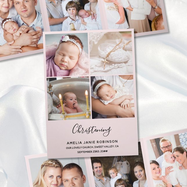 Christening 8 Photo Thank You Keepsake Pink Tri-Fold Card (Creator Uploaded)