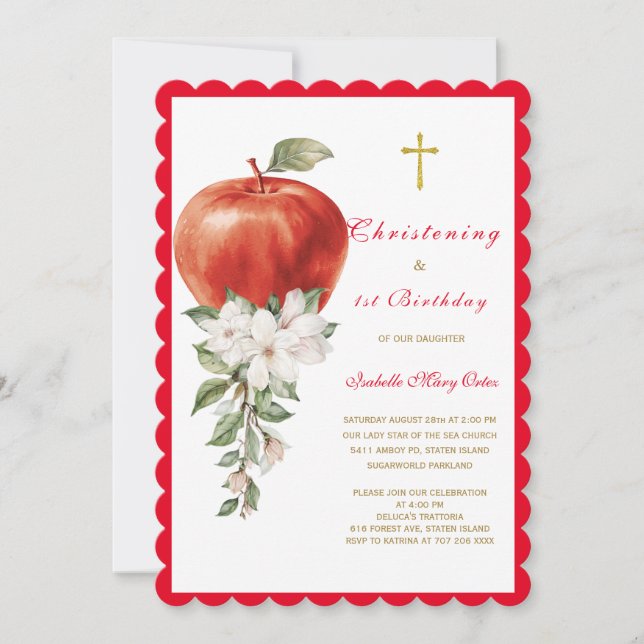 Christening and First Birthday Apple Invitation (Front)