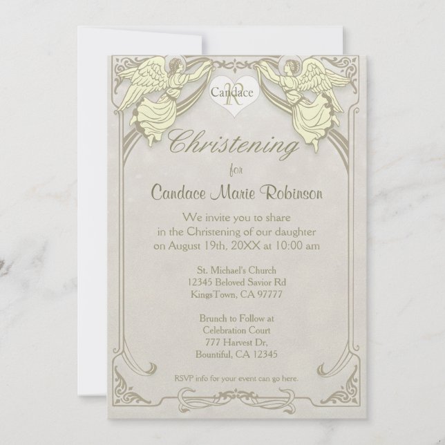 Christening | Angel Monogram Invitation (Front)
