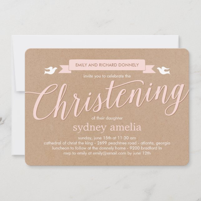 Christening Banner Baptism Invitation - Pink (Front)