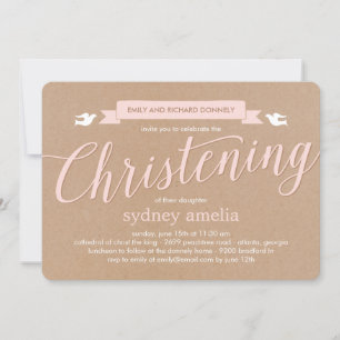Christening Banner Baptism Invitation - Pink