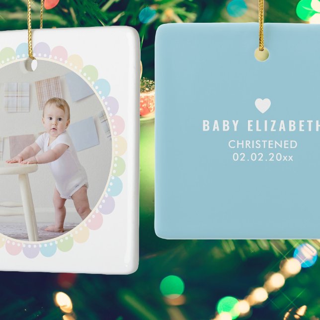 Christening Baptism Baby's First Christmas Photo Ceramic Ornament (Creator Uploaded)