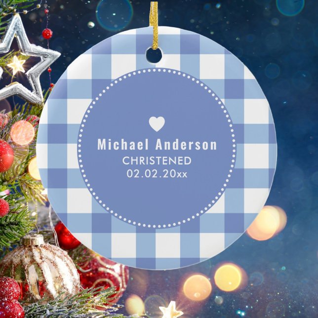 Christening Baptism Cute Baby Boy Kids Photo Blue Ceramic Tree Decoration (Creator Uploaded)