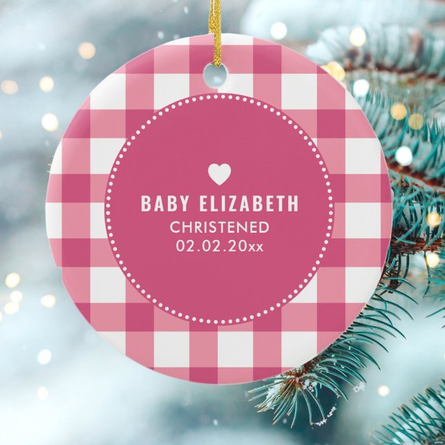 Christening Baptism Cute Baby Girl Kids Photo Pink Ceramic Tree Decoration (Creator Uploaded)