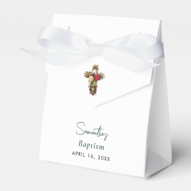 Christening Baptism Floral Cross Boy Girl Favour Box (Front Side)