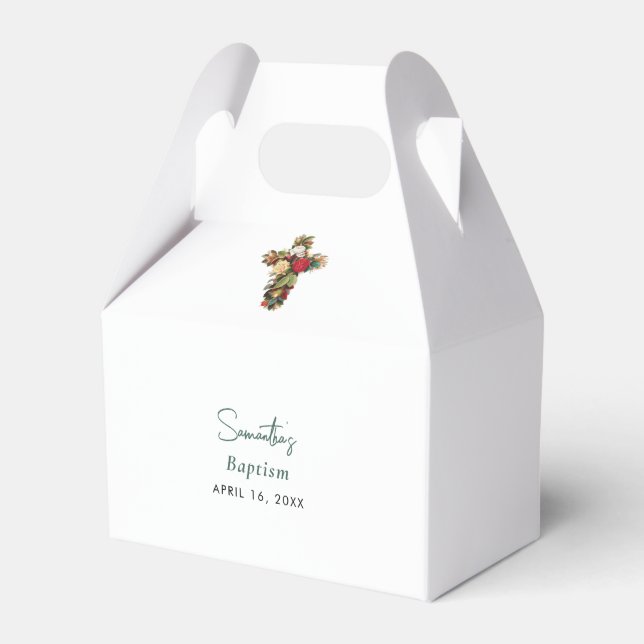Christening Baptism Floral Cross Boy Girl Favour Box (Front Side)