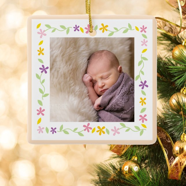 Christening Baptism Gender Neutral Baby Photo Ceramic Ornament (Creator Uploaded)