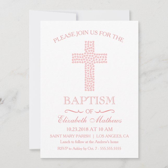 Christening, Baptism Invitation - Baby Girl Invite (Front)