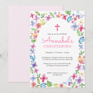 Christening Baptism Invitation Butterfly floral