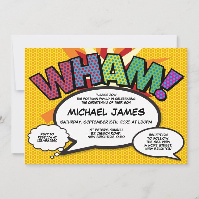 Christening Baptism Modern Fun Comic Book  Invitation (Front)