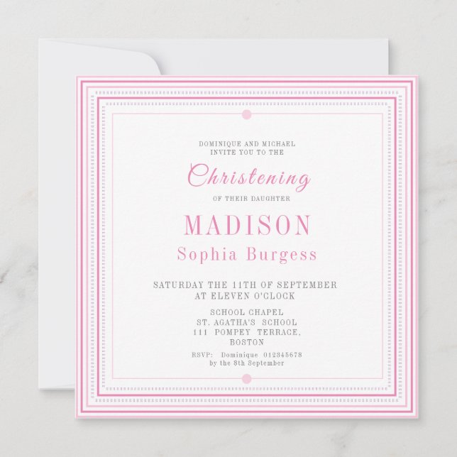 Christening Baptism Naming Simple Pink Modern Anno Announcement (Front)