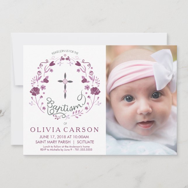 Christening, Baptism Photo Invitation with Cross (Front)