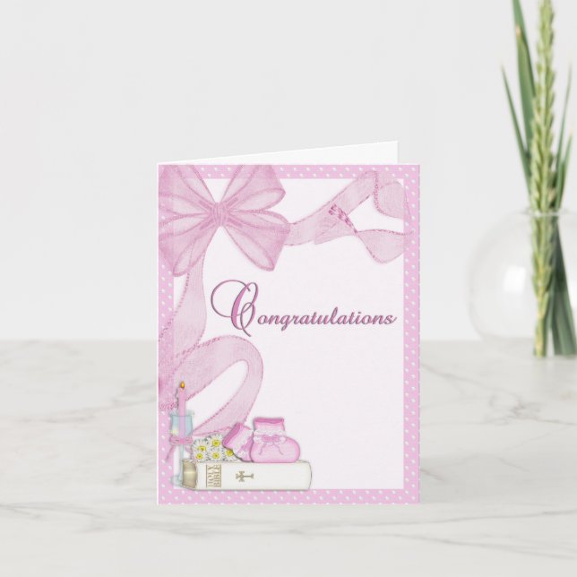 Christening Baptism Pink Congratulations Card (Front)