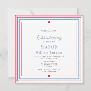 Christening Baptism Simple Script Blue Red  Modern Announcement