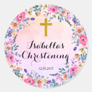 Christening Baptism Sticker - Gold cross