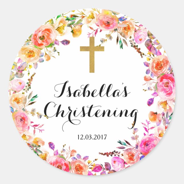 Christening Baptism Sticker - Gold cross (Front)