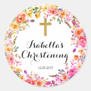 Christening Baptism Sticker - Gold cross