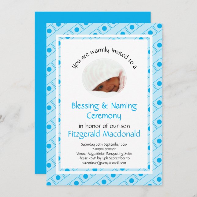 Christening | BLESSING NAMING | Cyan Blue | Photo Invitation (Front/Back)