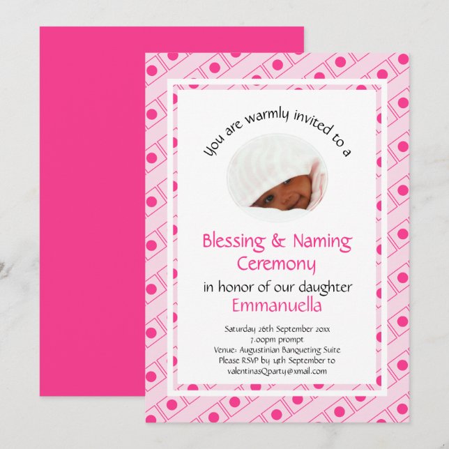 Christening | BLESSING NAMING | Pink | Photo Invitation (Front/Back)