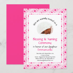 Christening BLESSING NAMING Pink Photo Invitation