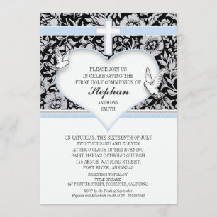 Christening Blue Cross & Heart Invitation for Boy