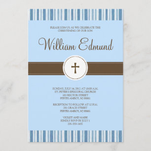 Christening Blue Stripe Invitation - Boy