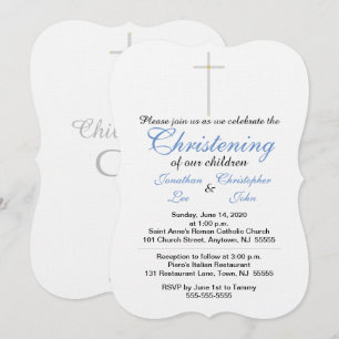 Christening Blue Twins Invitations