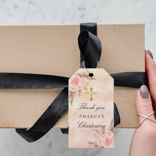 Christening blush pampas grass rose thank you gift tags