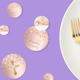 Christening blush pink rose gold photo  confetti