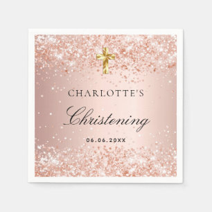 Christening blush rose gold glitter name girl napkin