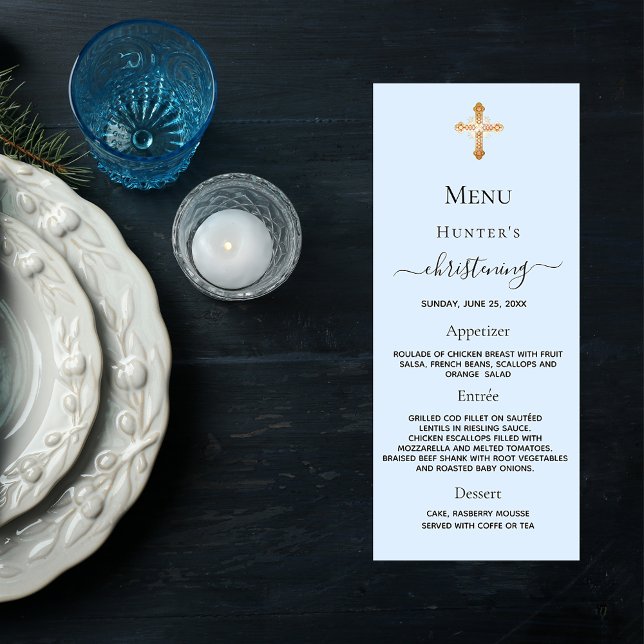 Christening boy blue pastels menu card (Creator Uploaded)