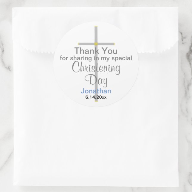 Christening Boy Thank You Round Stickers (Bag)