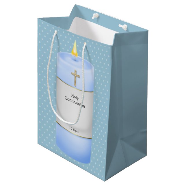 Christening candles boy * choose background colour medium gift bag (Front Angled)